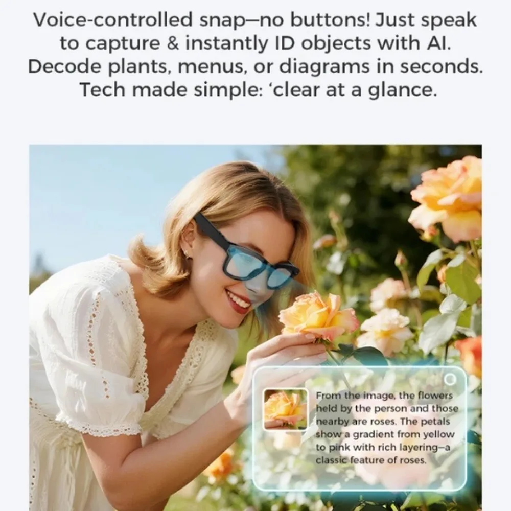 Al Translate-gafas inteligentes con cámara HD de 800W, asistente de voz resistente al agua, gafas de sol antiluz azul, reproducción de música, grabación de sonido - imagen 5