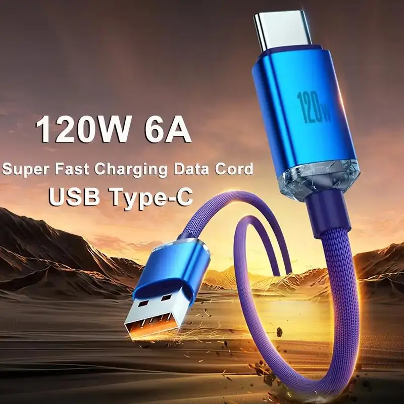 Cable de datos de carga súper rápida USB tipo C 100W 6A Cable trenzado para Samsung OnePlus Xiaomi OPPO cargador de teléfono móvil Cable USB