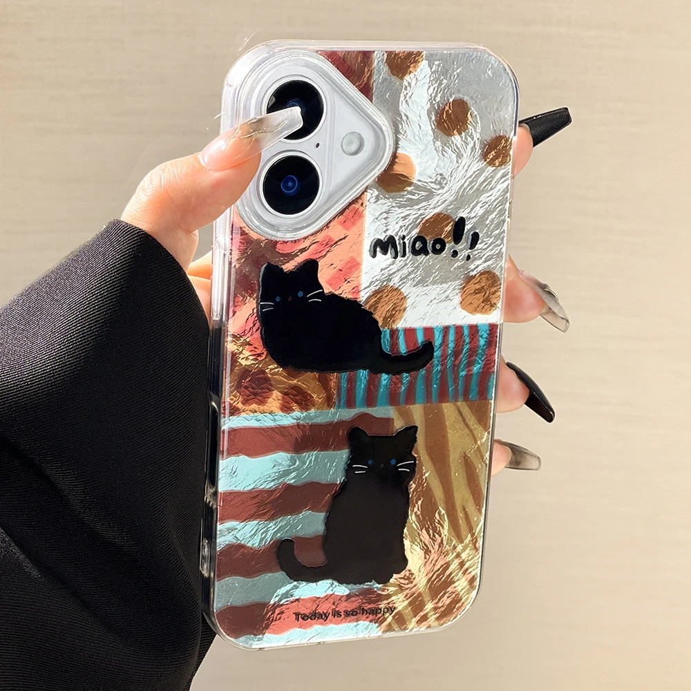 Funda de teléfono pintada con bonito gato de lujo para iPhone 11 13 16 15 14 12 Pro Max 16promax 15promax 14promax Funda suave a prueba de golpes - imagen 5