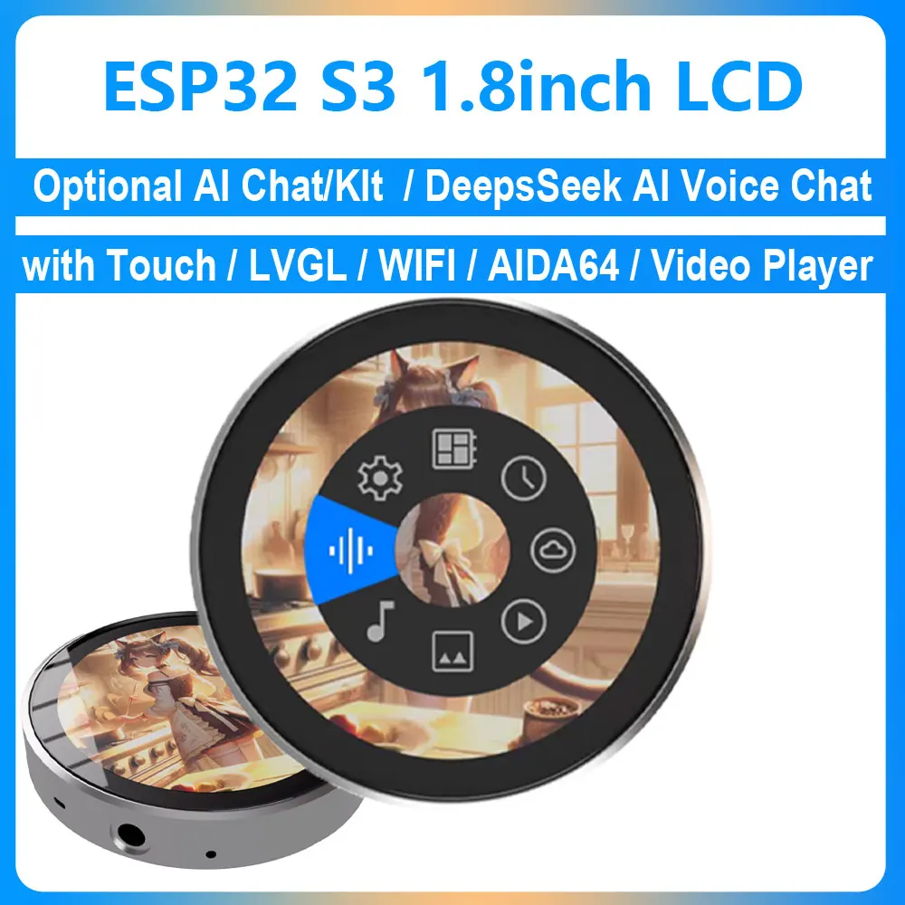 DeepsSeek AI Chat de voz EPS32 S3 pantalla LCD redonda de 1,8 pulgadas Kit táctil opcional LVGL WIFI AIDA64 pantalla secundaria/video Playe