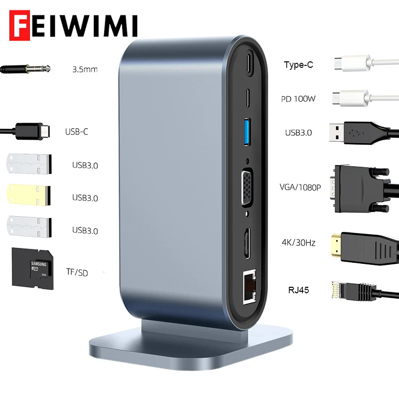 Estación de acoplamiento USB tipo C, adaptador Compatible con HDMI, 4K, 30Hz, VGA, RJ45, 100W, para MacBook - imagen 2