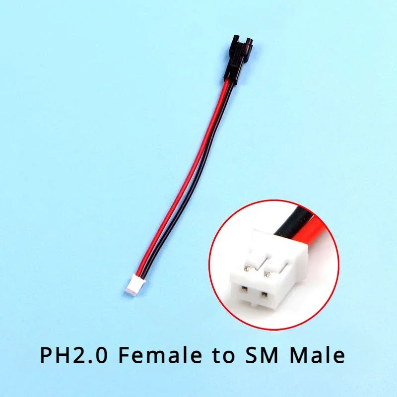 PH2.0 2p macho hembra a SM 2,54 2p macho hembra Cable extendido PH a SM 22AWG 10cm Cable de silicona para batería de litio