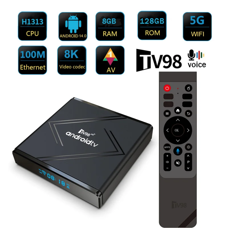 TV98 ATV Pro Plus iptv HD 8K 4K TV Box BT5.0 Allwinner H313 Reproductor de Medios Control por Voz 4G 5G Dual Wifi6 Android 14 decodificador
