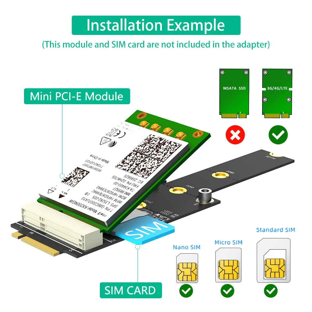 Interfaz M key NVMe M.2 SSD convertir a mini adaptador de ranura PCIe para módulo WWAN a solución de PC de escritorio enchufe de tarjeta NANO SIM - imagen 2