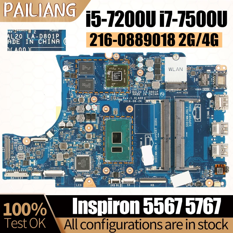 LA-D801P para la placa base del cuaderno Dell Inspiron 5567 5767 BAL20 LA-D801P i5-7200U i7-7500U 216- 0889018   Placa base para portátil 2/4G - imagen 2