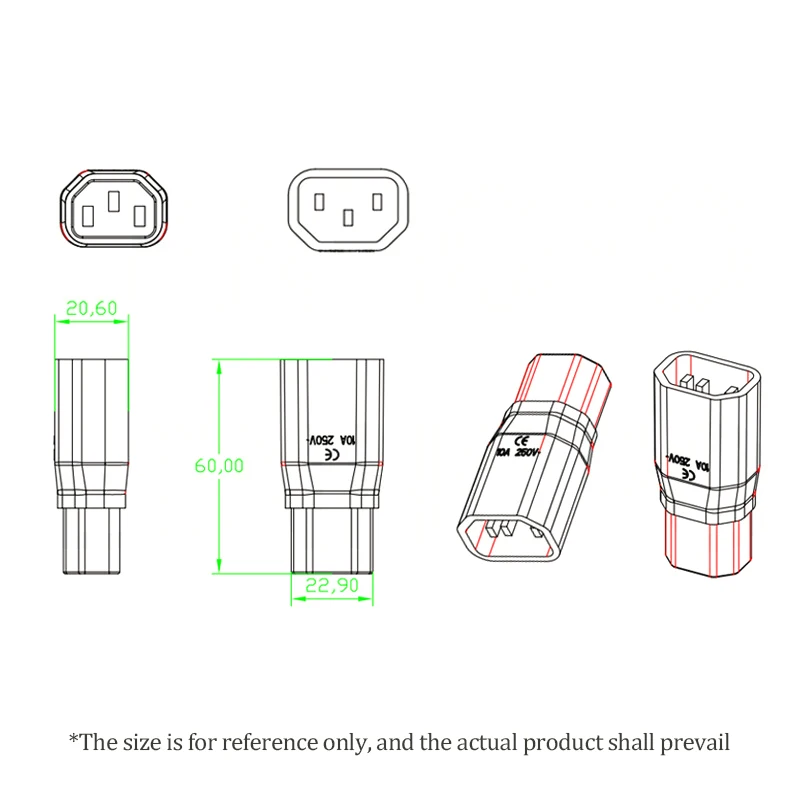 1 adaptador C13 a C14, adaptador de enchufe de CA macho hembra, cable de hervidor de energía hembra IEC recto, convertidor IEC 320, adaptador de pared de CA - imagen 5