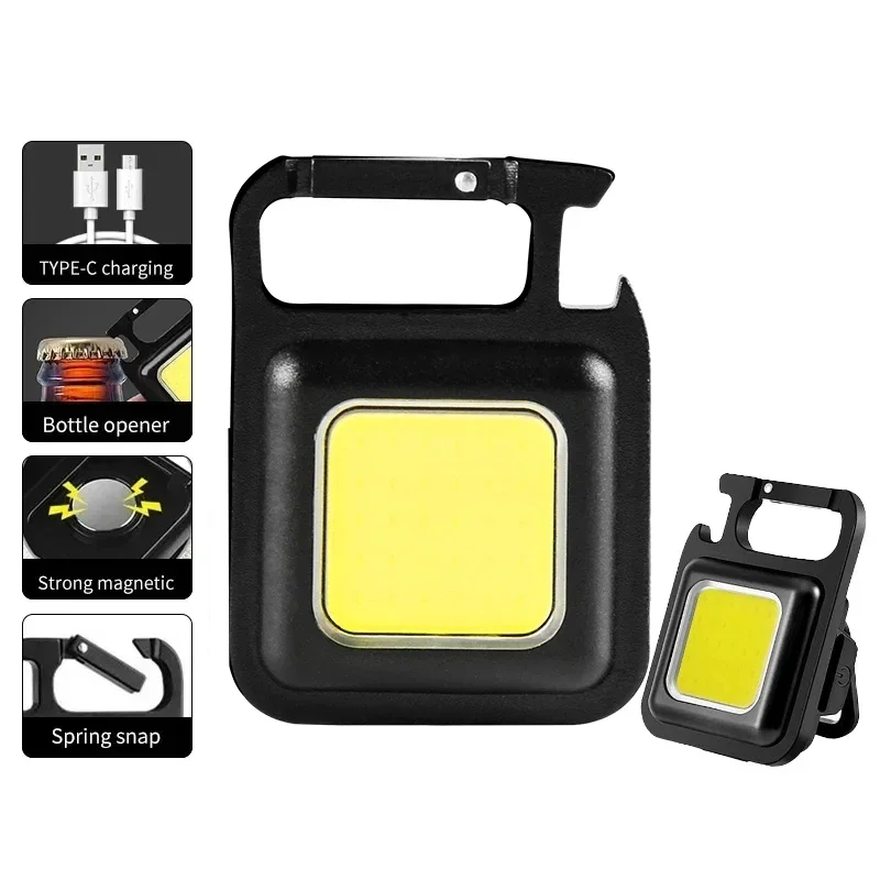 Mini linterna LED COB, llavero EDC superbrillante, luz de emergencia para exteriores, lámpara de bolsillo para acampar con sacacorchos magnético trasero