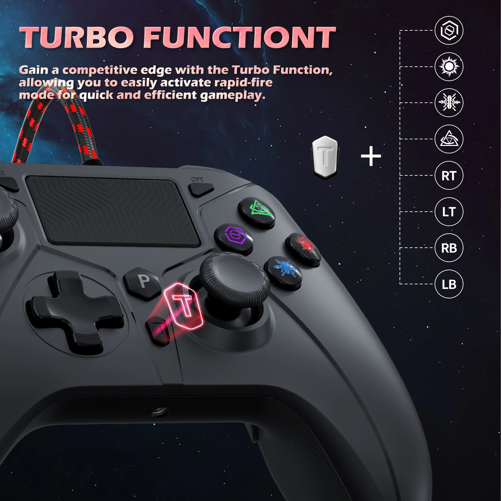 Controlador de mando Compatible con Ps5/Ps4/Pc/juegos con función Turbo/vibración Dual/3,5mm/multitáctil/función de programación - imagen 5
