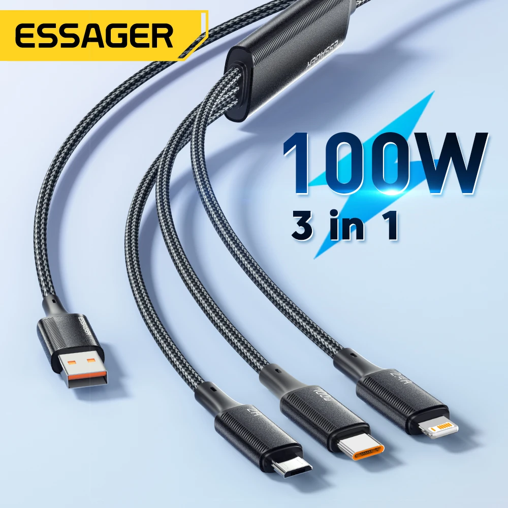 Essager Cable de 100W USB C a tipo C para iluminación PD cargador rápido datos 3 en 1 Cable de carga rápida para Macbook iPhone Samsung Xiaomi - imagen 2