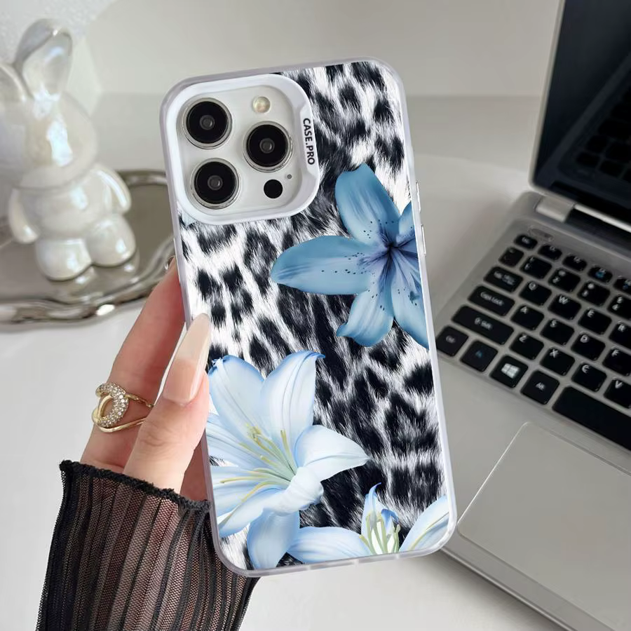 Funda Protectora para Teléfono con Estampado de Leopardo y Flores Azules para iPhone 17 Pro Max 11 12 14 XS XR 15 Plus 13 Pro Air 16 - imagen 3