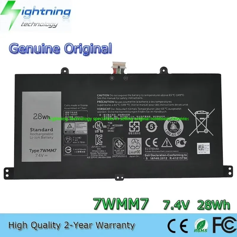 Batería de portátil Original y genuino de 2025 años 7WMM7 7,4 V 28Wh para Dell Venue 11 Pro Dock D1R74 DL011301-PLP22G01 CP305193L1
