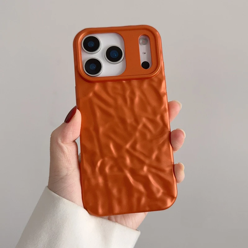 Popular funda de teléfono con textura de pliegues de papel de aluminio mate naranja cósmico para iPhone 17 Pro Max 16 15 14 13 funda trasera con patrón de meteorito de aire