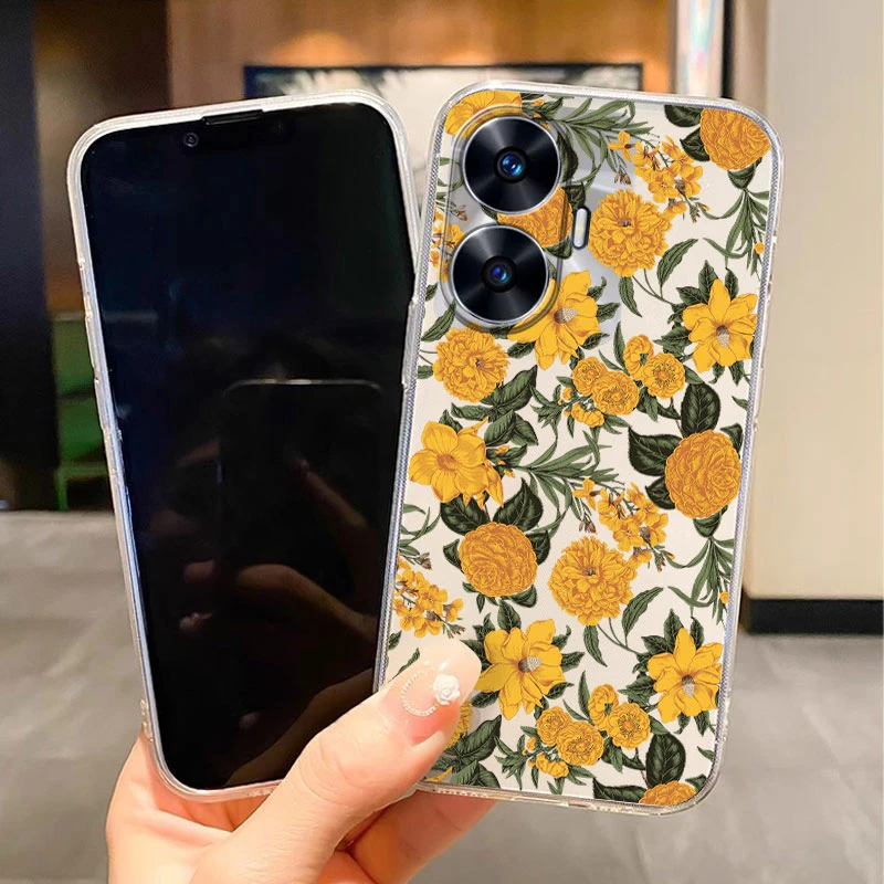 Funda transparente para Realme C55 4G, Funda trasera con dibujos de flores, Funda suave de TPU a prueba de golpes para Realme C55 C 55, carcasa de mariposa - imagen 3