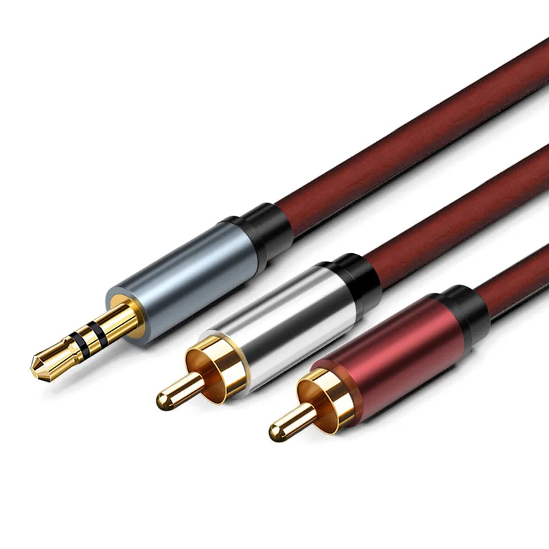 Cable auxiliar AV Lotus Dual de 3,5mm de alta calidad a 2 uds. Cables adaptadores de enchufe 2RCA Cable de altavoz de ordenador 1 a 2 Cable de Audio y vídeo de TV