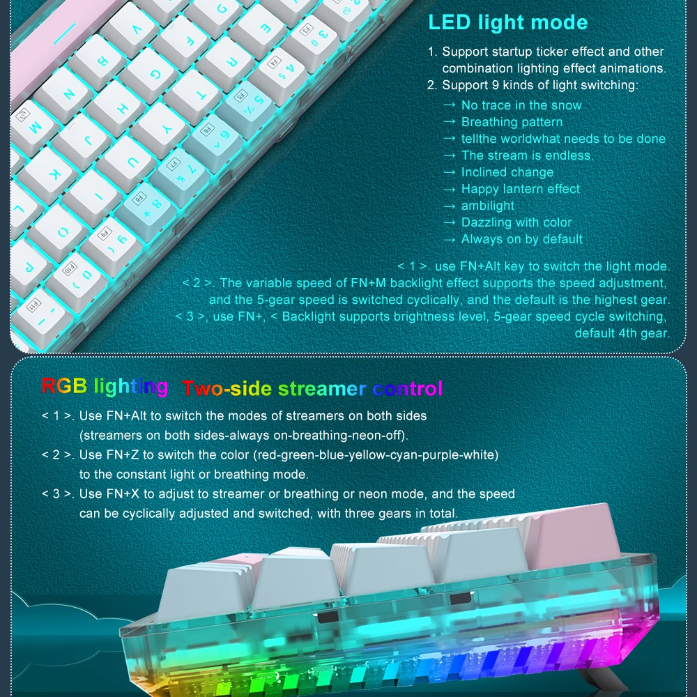 E-YOOSO Z11T USB 60% Mini teclado mecánico para juegos Azul Rojo interruptor 61 teclas cable desmontable, portátil para ordenador de viaje - imagen 4