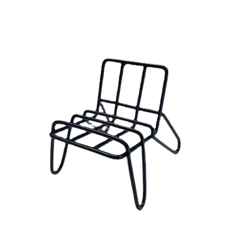 Soporte para teléfono móvil estilo Ins, soporte para teléfono móvil de escritorio con forma de silla Vertical Horizontal de hierro y Metal Simple y moderno negro - imagen 5