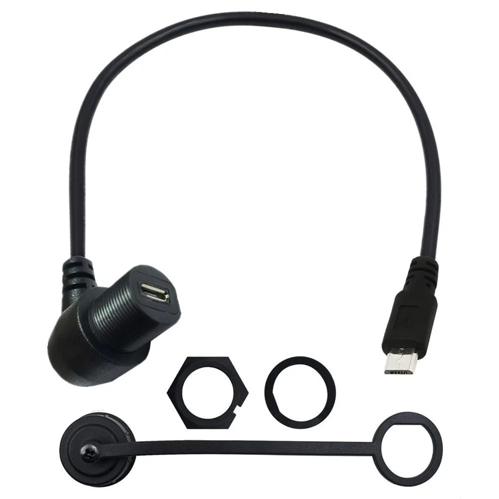 90 grados IP67 Micro USB impermeable Micro USB 5 pines IP67 macho a hembra montaje en Panel cable de extensión de conector impermeable 30cm - imagen 2