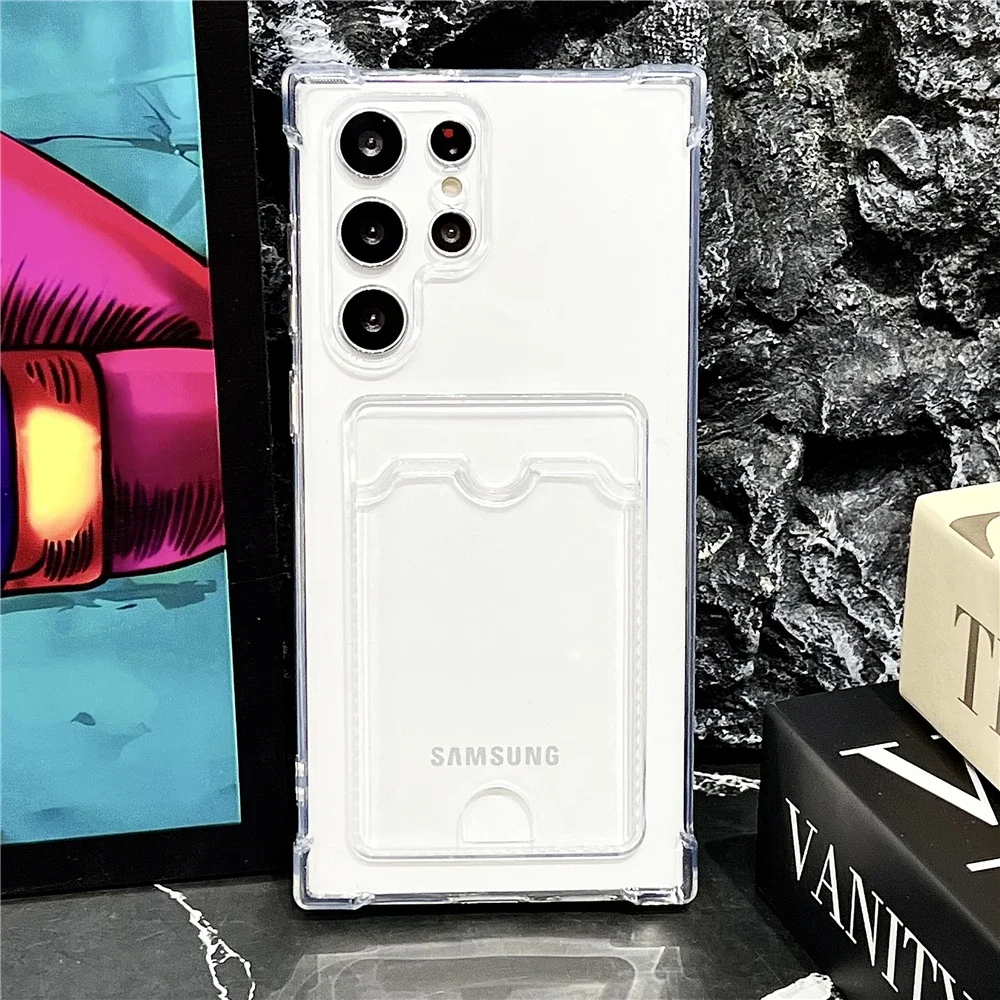 Funda gruesa a prueba de golpes para tarjetas, funda transparente para teléfono Samsung S24 Ultra S21 S22 S23 Fe S 24 Plus 5G, fundas con esquinas suaves