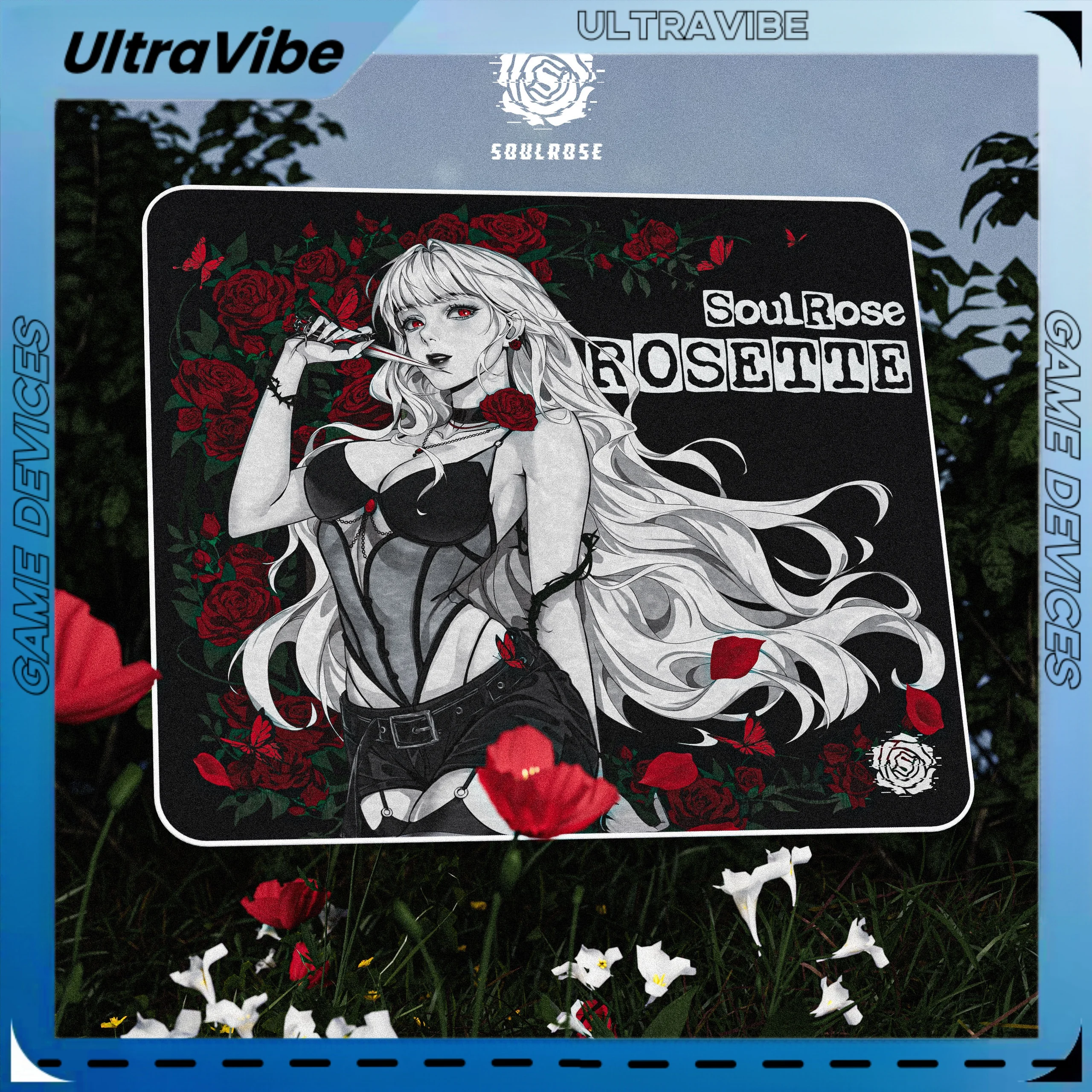 SoulRose Rosette Alfombrilla de ratón para juegos Tema de personaje de anime 490 * 420 Adhesivo inferior de poliuretano Control equilibrado de superficie fina