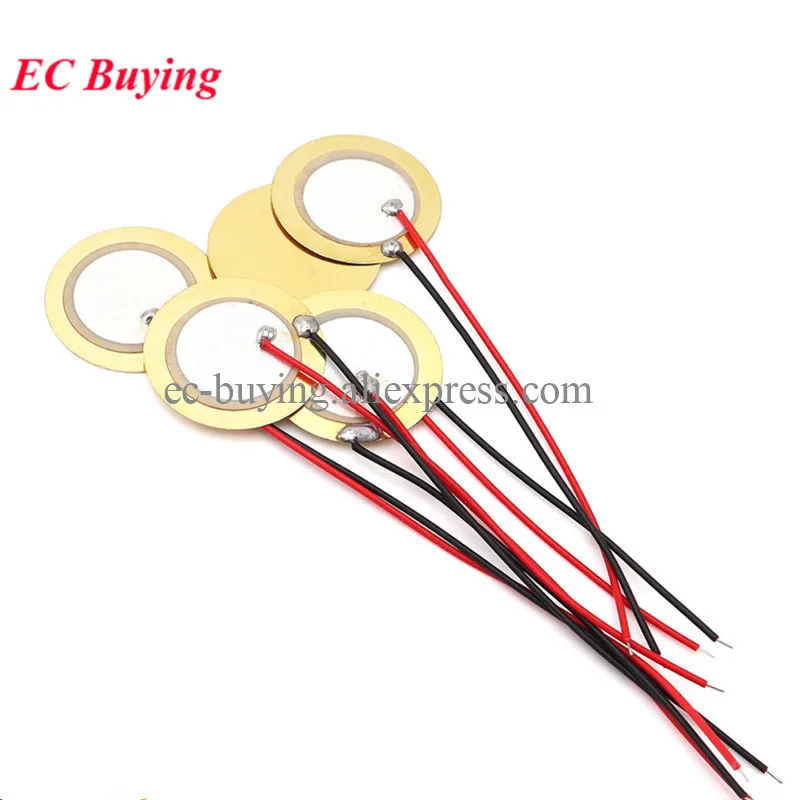 Placa de oblea de cerámica piezoeléctrica de 15mm de diámetro para altavoz zumbador, Sensor de altavoz electrónico DIY con cable, 2 uds.-100 Uds. - imagen 2