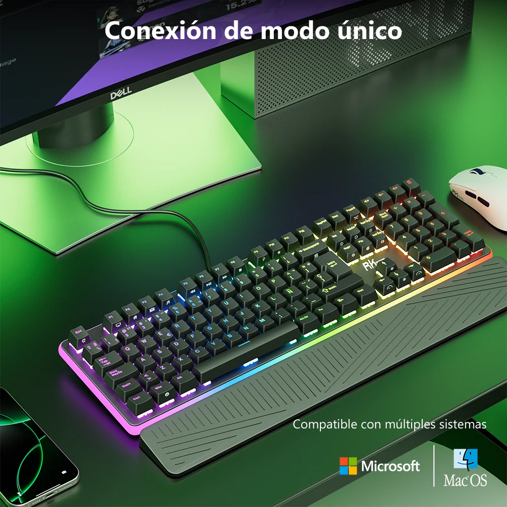 Teclado mecánico con cable RK ROYAL KLUDGE RK918, teclado para juegos retroiluminado 100% RGB de 108 teclas con lámpara lateral LED grande envolvente - imagen 5