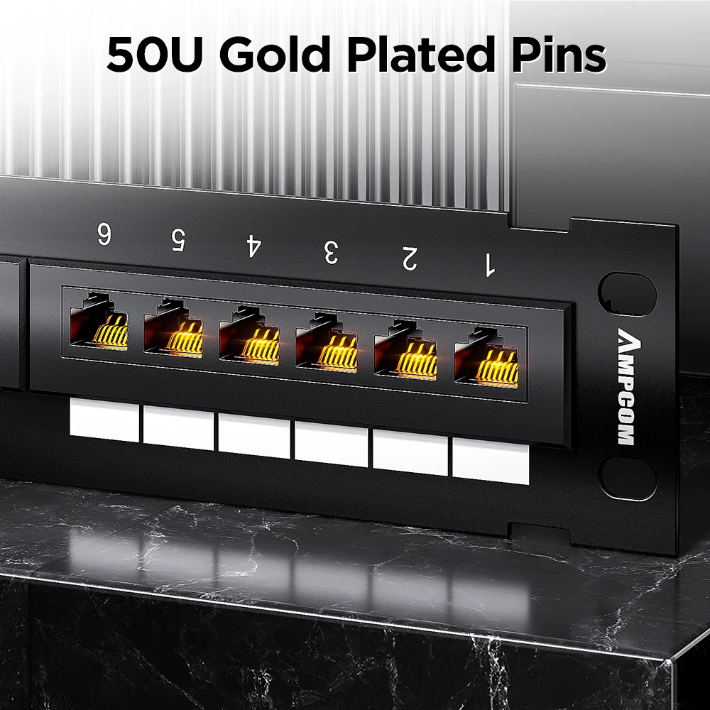 Panel de conexión AMPCOM de 12 puertos Cat 6A / Cat6UTP Mini panel de conexión con soporte de montaje en pared incluido negro - imagen 4