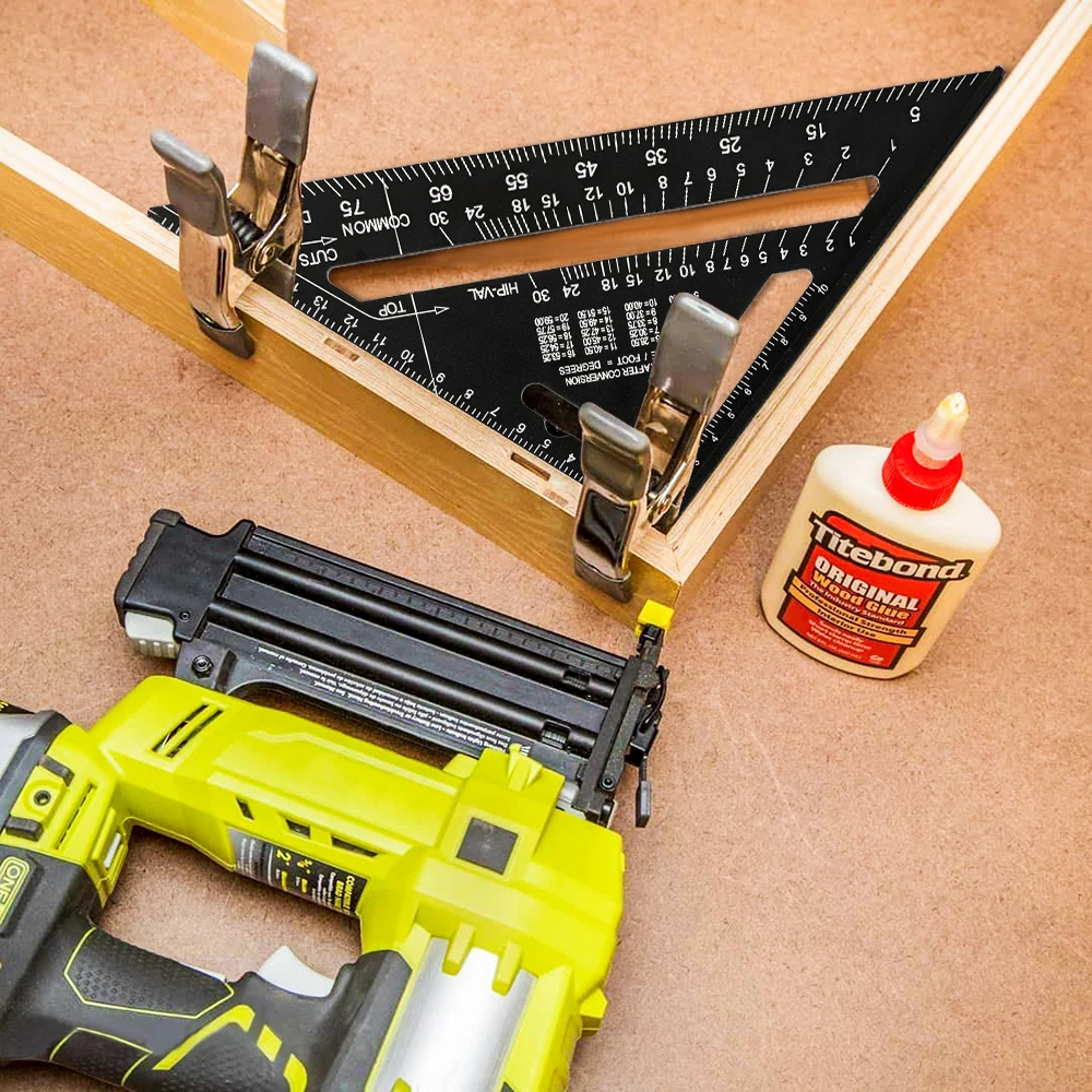 Regla triangular métrica de 7 pulgadas, transportador de ángulo de aleación de aluminio, regla de medición cuadrada métrica de velocidad para herramienta de carpintero - imagen 4