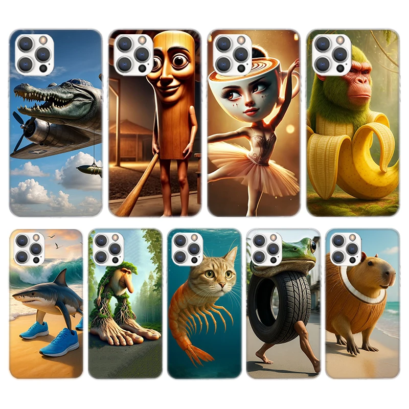 Funda de teléfono con llamada de silicona de animales Brainrot italiano para iPhone 11 12 Mini 13 Pro X XS Max XR 7 8 Plus 6 6S 5 5S SE 2020