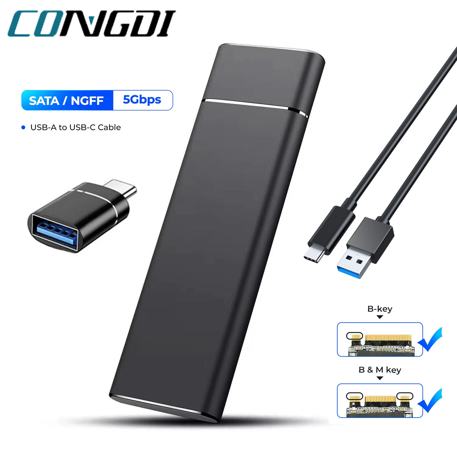 Caja M.2 SSD NGFF USB tipo C Gen1, carcasa SSD de 5Gbps, carcasa M2 SATA NGFF para SSD M2 NGFF, caja de disco duro externo, carcasa de PC M.2 - imagen 2