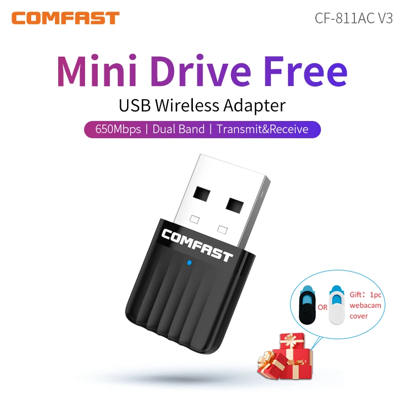 COMFAST Mini unidad gratuita 650Mbps tarjeta de red inalámbrica 2,4G 5G adaptador WiFi de doble banda WPA3 receptor Wi Fi punto caliente para PC/portátil - imagen 2
