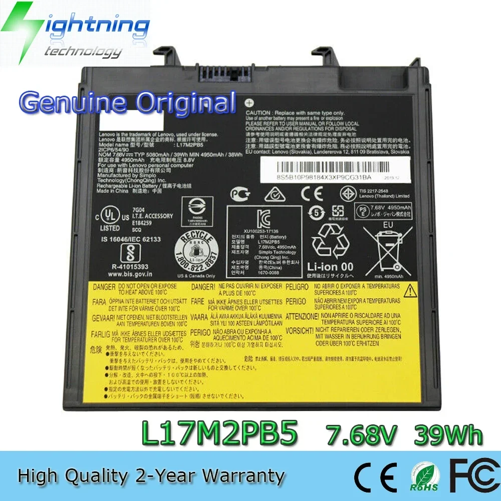 Nueva batería Original y genuina para ordenador portátil L17M2PB5 7,68 V 39Wh para Lenovo V330-14IKB V130-14IGM 2ICP6/54/96 5B10P98182 L17C2PB5 etc.