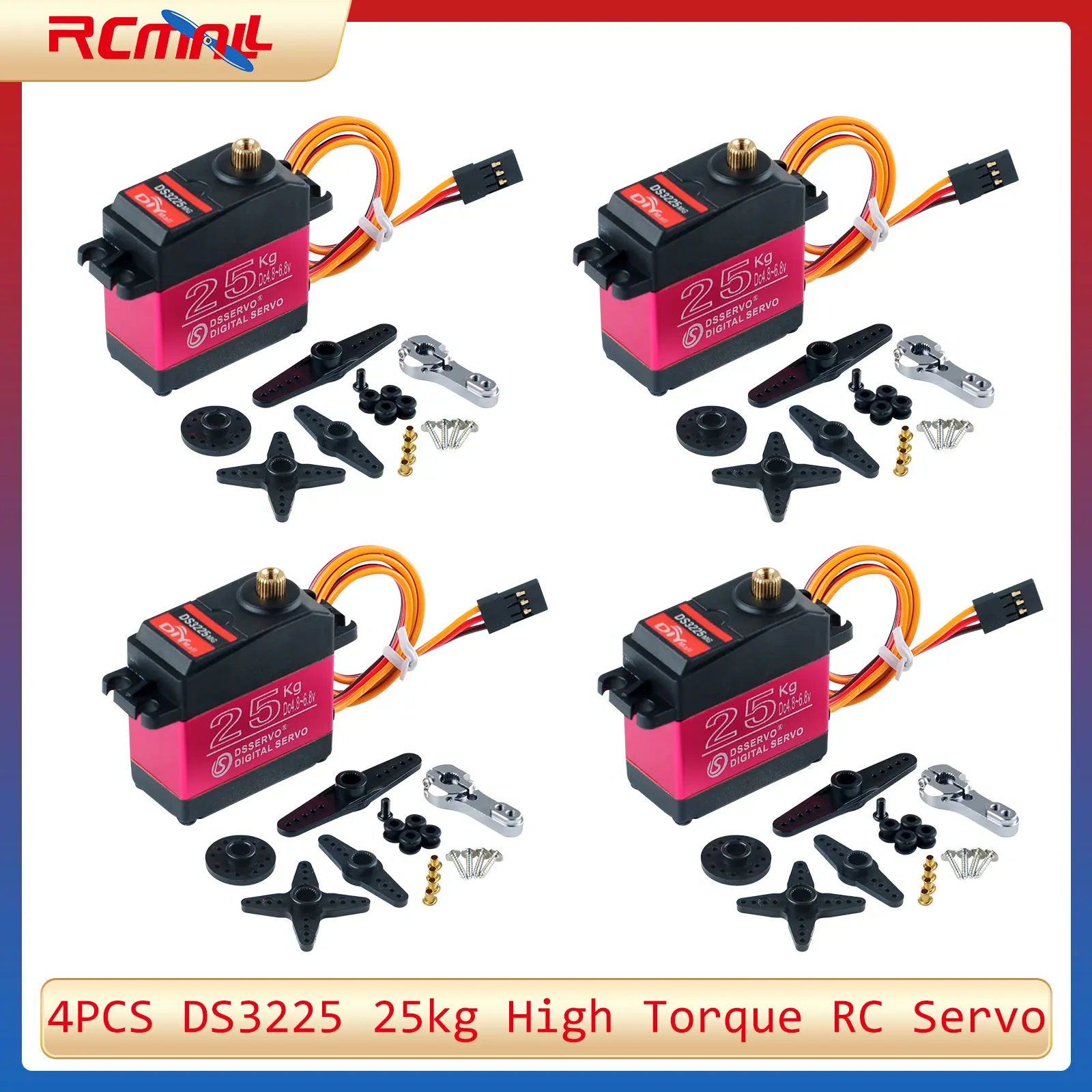 4 Uds DS3225 25kg Servo RC de alto Torque engranaje totalmente metálico 6V servomotor Digital con brazo 25T Servo bocina para Control de coches Baja DIY