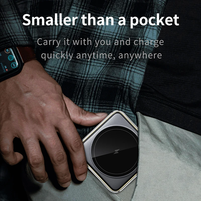 CABLETIME Soporte de cargador inalámbrico magnético plegable 3 en 1 para iwatch Airpods iPhone 16/15/14 Samsung S23 S22 S21 Galaxy Watch - imagen 4