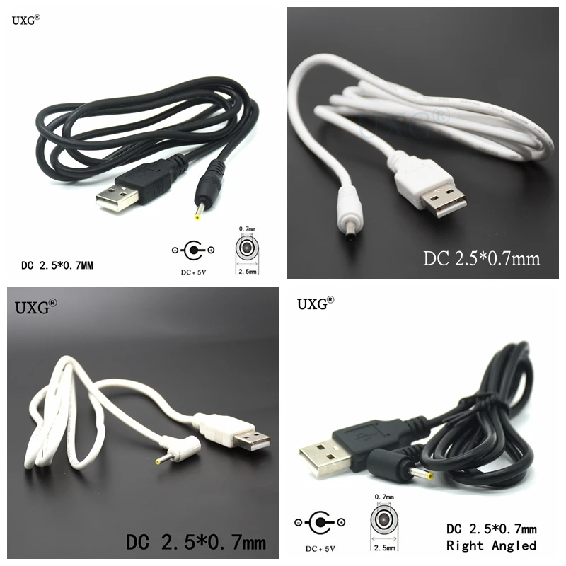 Cable de alimentación de codo de CC blanco y negro, enchufe USB a CC 2,5x0,7mm, Conector de 2,5x0,7 Mm, Cable de carga en forma de L de ángulo recto, 0,3 M, 2M, 1M - imagen 2