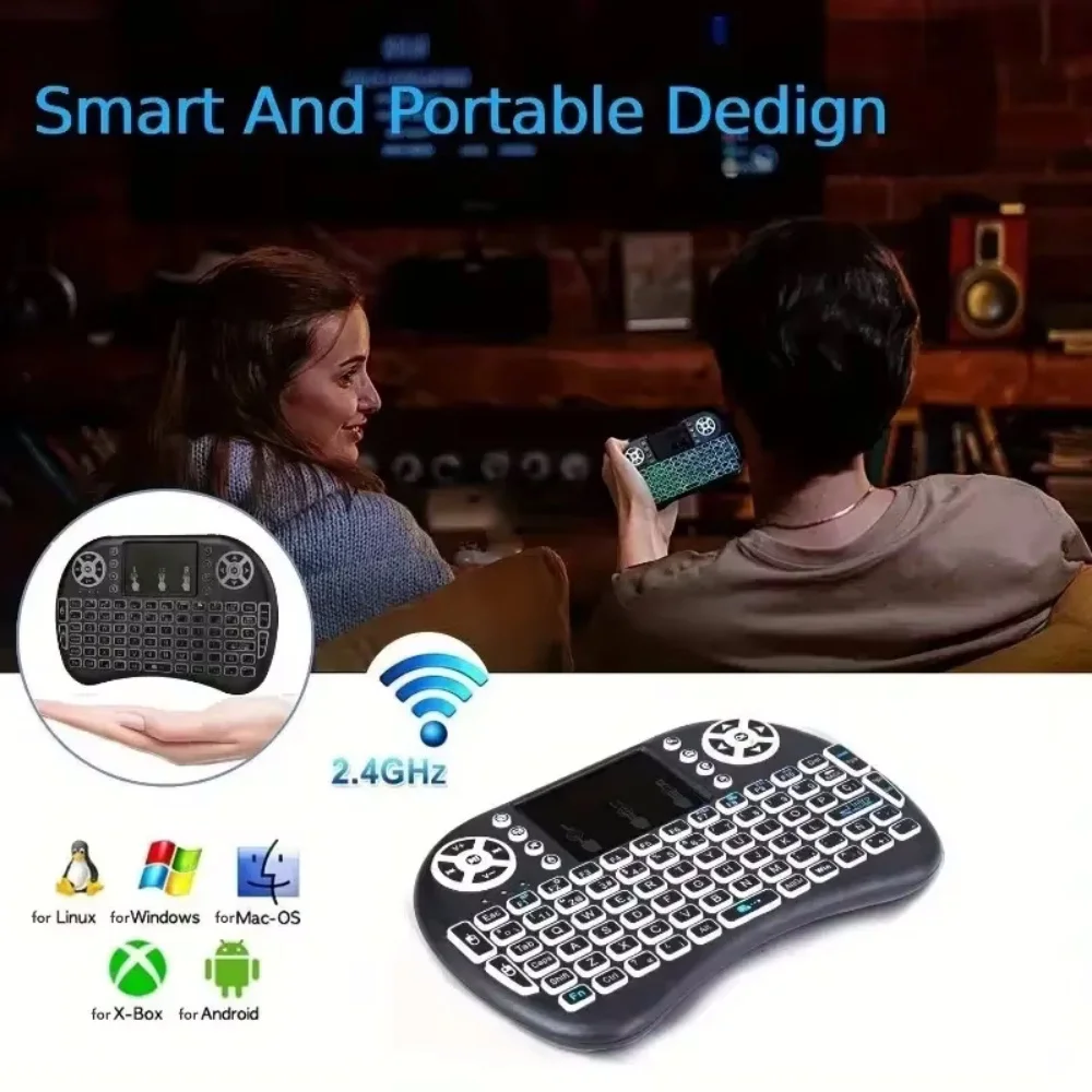 Mini teclado inalámbrico de 2,4G, retroiluminado en 3 colores I8, ratón de aire inglés, panel táctil, Control remoto para ordenador portátil, TV, CAJA, receptor USB - imagen 3