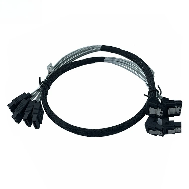 Cable plateado 4 SATA a 4 SATA doblado hacia el interior 90 °   Longitud del cable de la placa principal del ordenador del cable de datos SSD SSD opcional 0,5 M 1 M - imagen 2