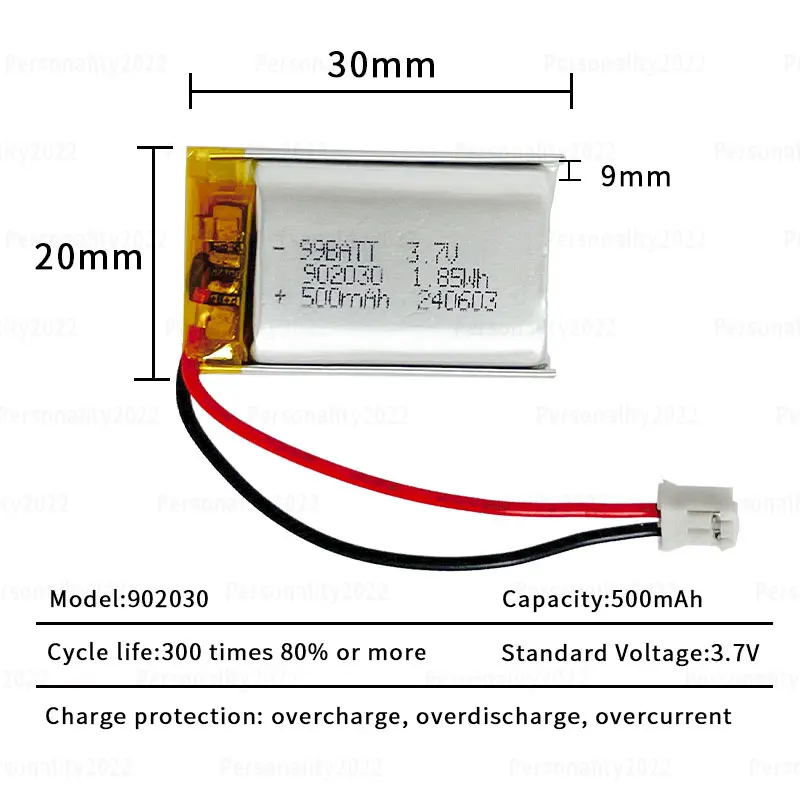 Batería Lipo de 500 mAh y 3,7 V 902030 092030   Baterías de polímero de iones de litio para masajeador, rastreador de control remoto, celda de litio recargable - imagen 2