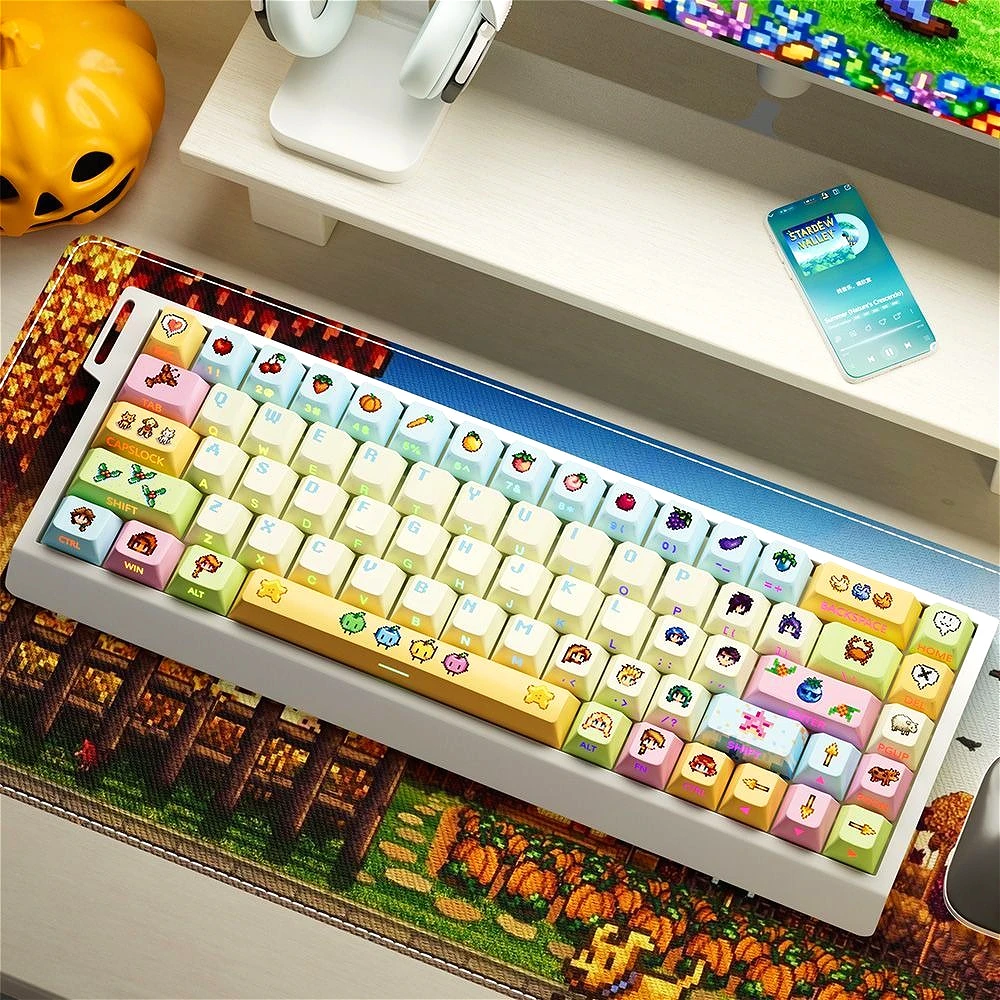 Llavero con teclado mecánico Xinglu Valley, juego de teclas translúcidas grabadas lateralmente, PBT, lindo, tapa de cereza, veteado de 74 teclas