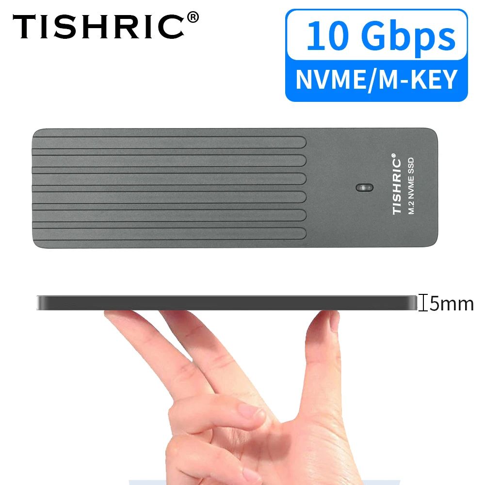 TISHRIC 10Gbps SSD M2 NVME carcasa de disco duro externo 5MM ultrafino M.2 M Key SSD USB a tipo C caja de disco duro para juegos