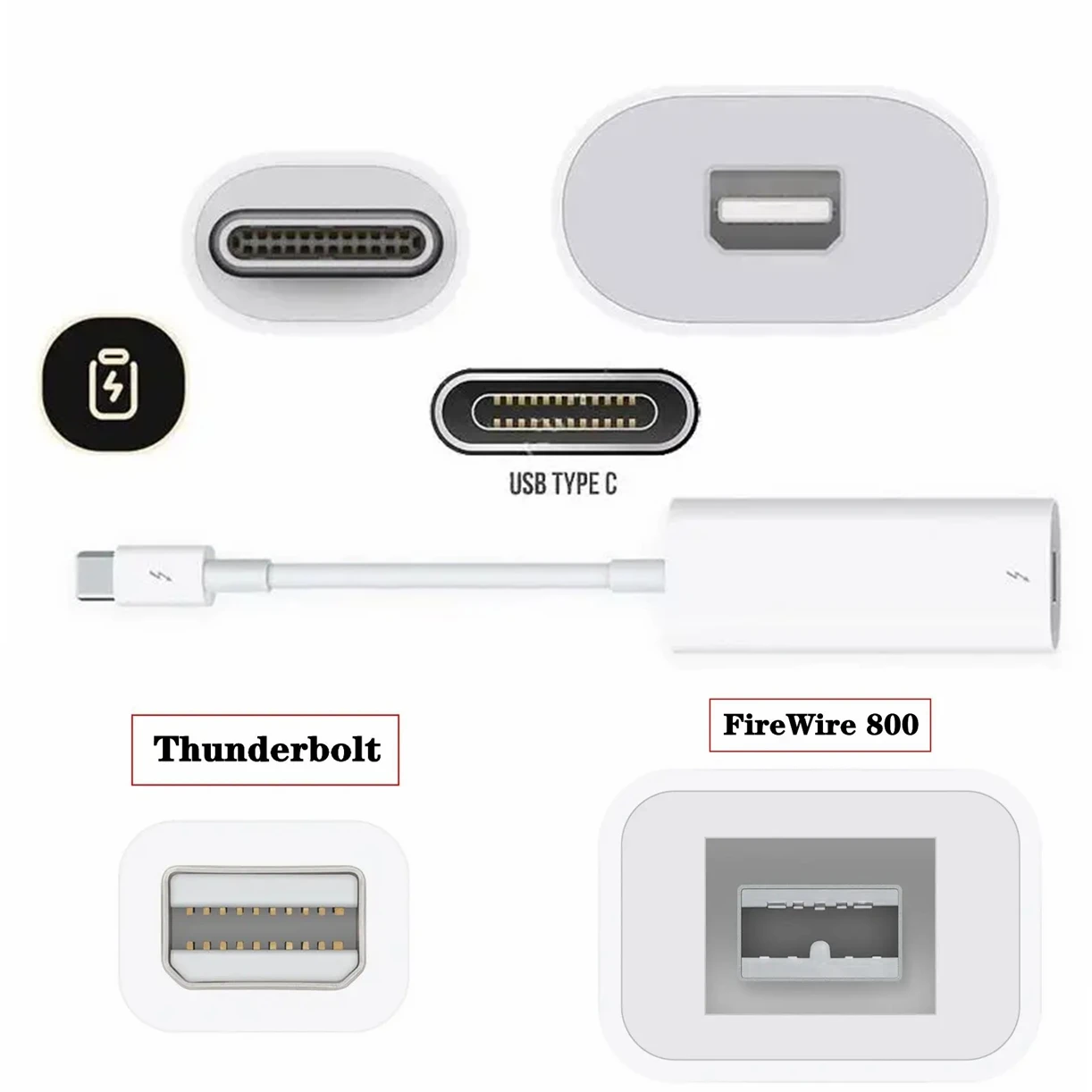 Adaptador Thunderbolt 2 3 a FireWire 800 Thunderbolt a RJ45 Fire 1394B adecuado para ordenadores Mac equipados con puerto Thunderbolt