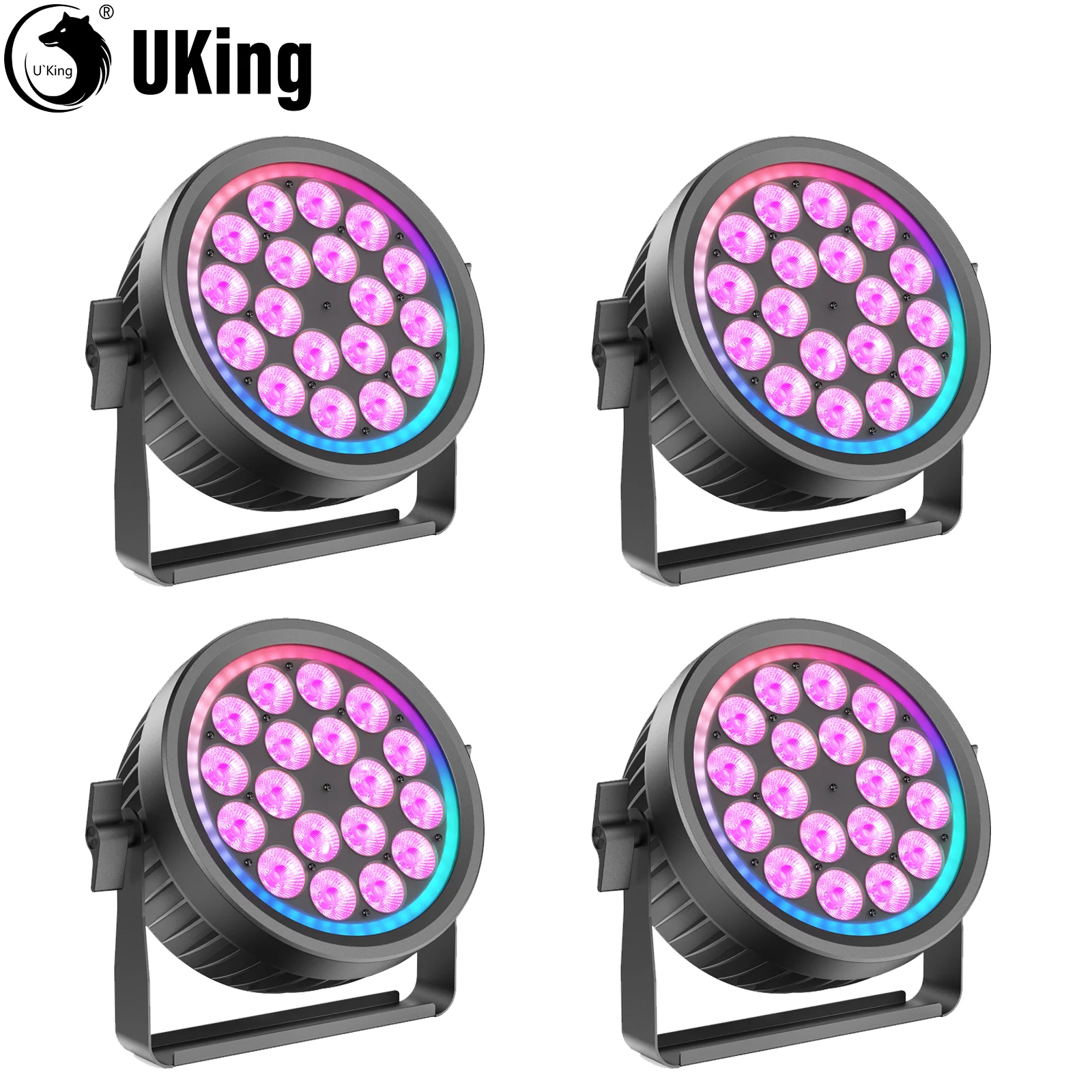 U'King 1/2/4 Uds 200W luces Par silenciosas 18X10W RGBW LED 16,7 M + luces de escenario de colores con anillo RGB DMX512 para fiesta de boda KTV Bar - imagen 2