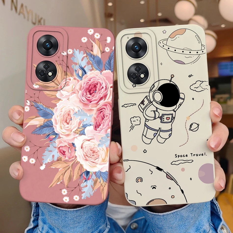 Funda de teléfono para OPPO Reno 8T 4G 5G 8Z 8Lite, protección de cámara de dibujos animados, parachoques de silicona líquida para OPPO Reno8 T, Fundas de regalo - imagen 2