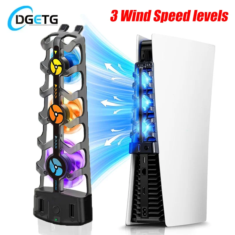 Ventilador de refrigeración RGB para PS5, sistema de refrigeración eficiente, ventiladores enfriadores silenciosos de 3 velocidades para accesorios de consola PS5, disco y edición Digital