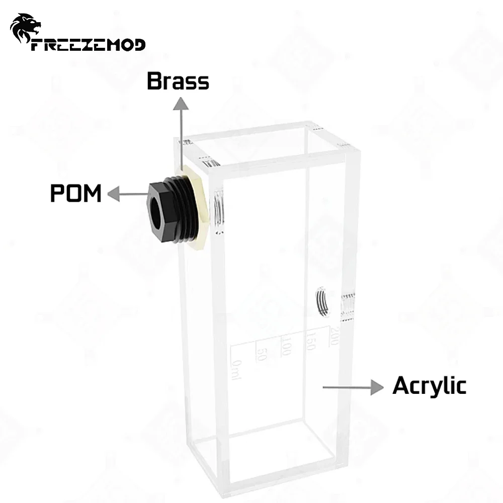 FREEZEMOD Tanque de agua cuadrado acrílico 200 ml G1/4 Dientes interiores G3/4 Dientes exteriores Adecuado para instalación de partición Resósito MOD de PC - imagen 5