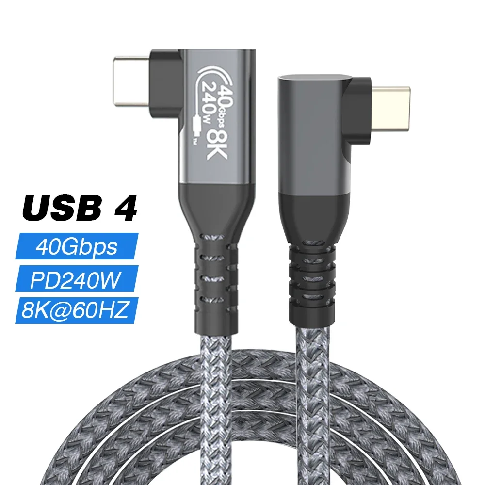 Thunderbolt USB 4 Cable de ángulo de 90 grados 40Gbps USB4 codo tipo C Thunderbolt3 4 Cable de transferencia de datos USB C PD240W carga rápida