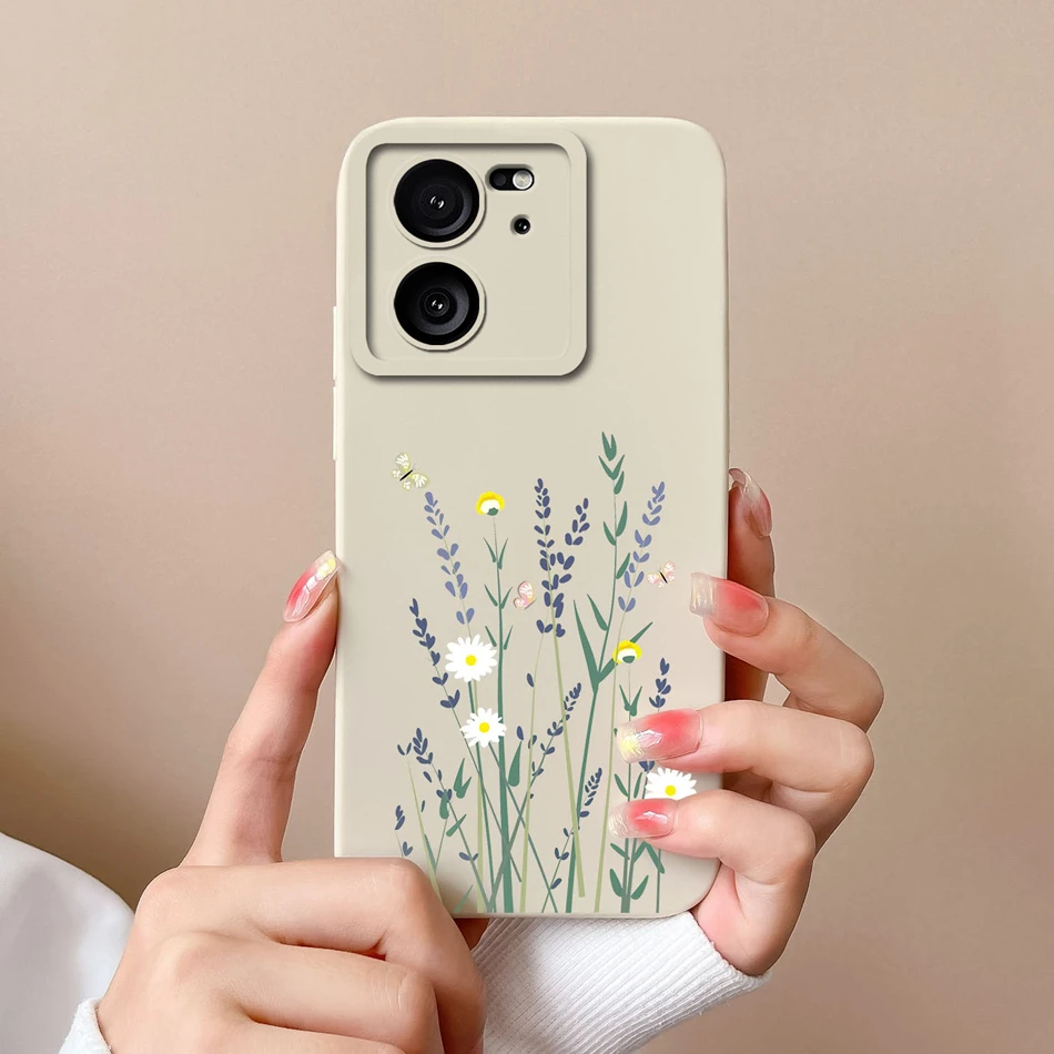 Funda para Xiaomi 13T Pro, funda de teléfono con flores pintadas de caramelo para Xiaomi 13 T 13TPro, funda de parachoques de silicona líquida suave a prueba de golpes - imagen 4