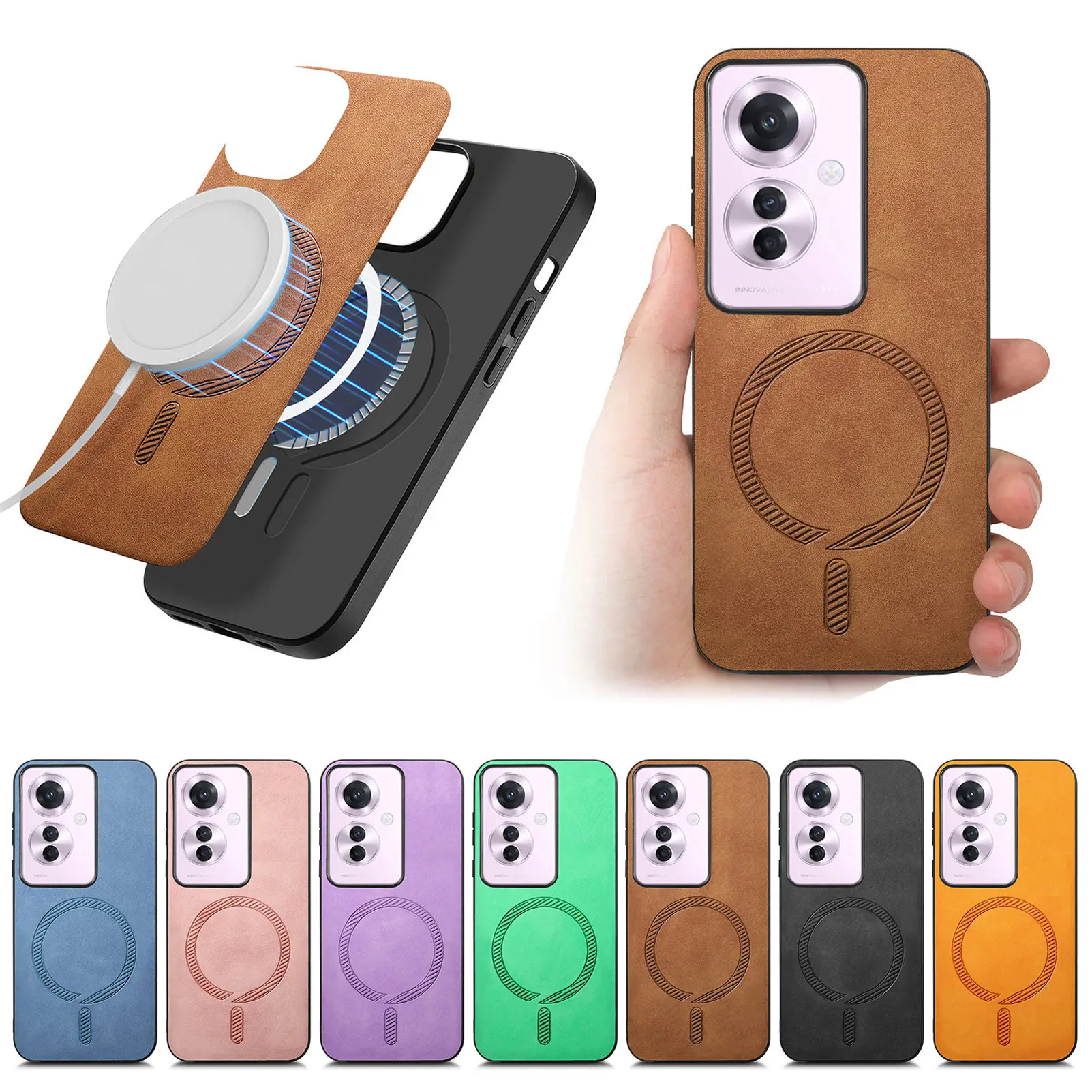 Funda magnética para OPPO Reno 12 Pro 11 A58 A78 4G Find X8 Realme 13 Plus 5G, funda trasera a prueba de golpes con sensación de piel de carga inalámbrica