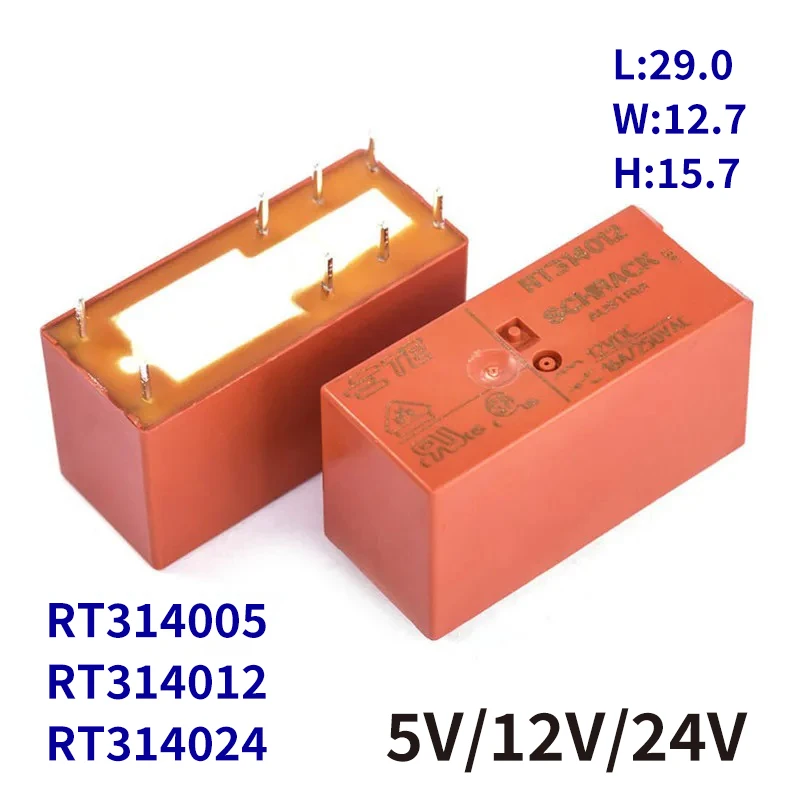 10 Uds nuevo relé TE RT314005 RT314012 RT314024 16A250VAC 8PIN 5V 12V 24V relé de potencia