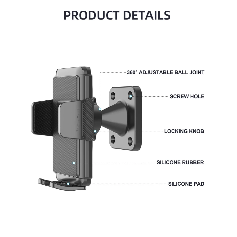 Soporte para teléfono móvil con rotación de 360, soporte de estabilización montado en la pared, soporte para teléfono manos libres para teléfonos de 4,7-7,2 pulgadas - imagen 5