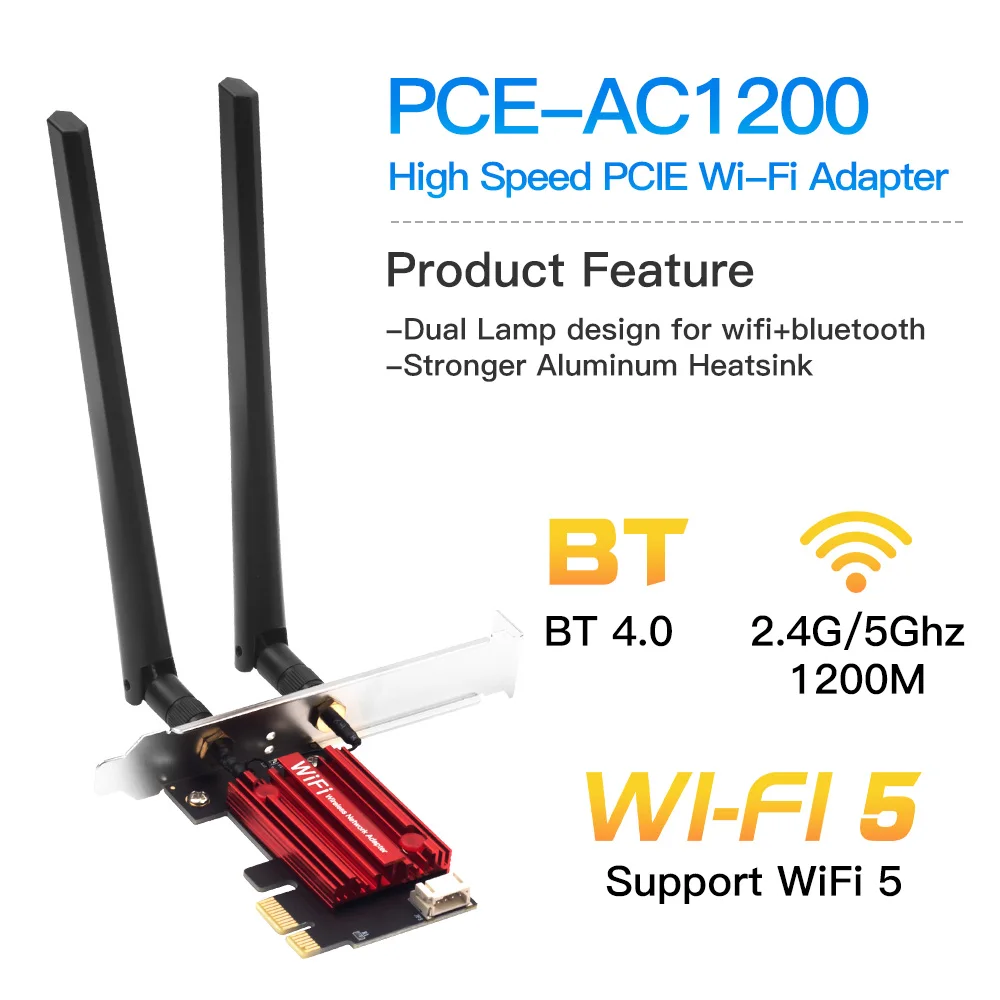 Fvi-adaptador inalámbrico WiFi 5 PCI-E, tarjeta de red AC1200 de doble banda, 2,4G/5GHz, 802.11AC, para Bluetooth 4,0, Windows 7/8/10/11 - imagen 3